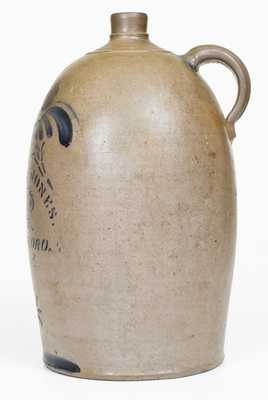 3 Gal. HAMILTON & JONES / GREENSBORO, PA Stoneware Jug w/ Stenciled Bird