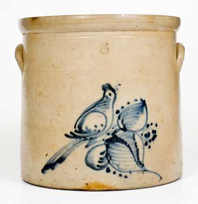 5 Gal. Fort Edward, NY Stoneware Crock with Bird Decoration