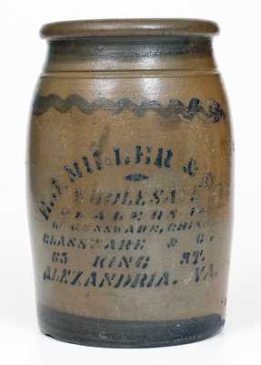 Western PA Stoneware Jar with E. J. MILLER & CO. / ALEXANDRIA, VA Stenciled Advertising
