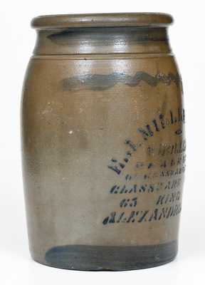 Western PA Stoneware Jar with E. J. MILLER & CO. / ALEXANDRIA, VA Stenciled Advertising