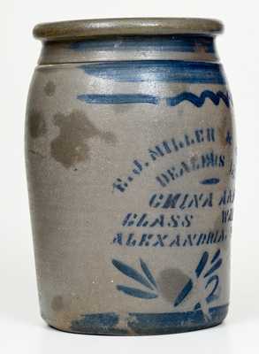 Fine 1 1/2 Gal. E. J. MILLER & SON / ALEXANDRIA, VA Western PA Stenciled Stoneware Jar