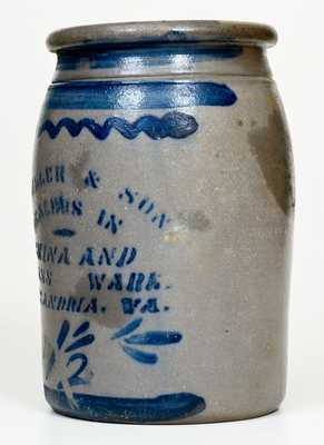 Fine 1 1/2 Gal. E. J. MILLER & SON / ALEXANDRIA, VA Western PA Stenciled Stoneware Jar