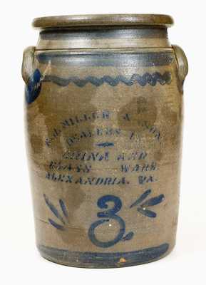 3 Gal. E. J. MILLER & SON / ALEXANDRIA, VA Stoneware Jar, Western PA Origin