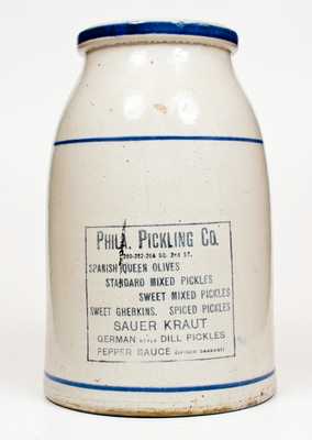 Unusual Large-Sized PHILA. PICKLING CO. Stoneware Storage Jar