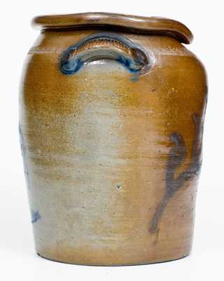 Extremely Rare Connellsville, PA Stoneware People Crock att. John Greenland, c1865-70