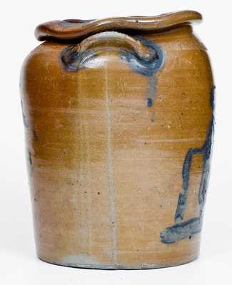 Extremely Rare Connellsville, PA Stoneware People Crock att. John Greenland, c1865-70