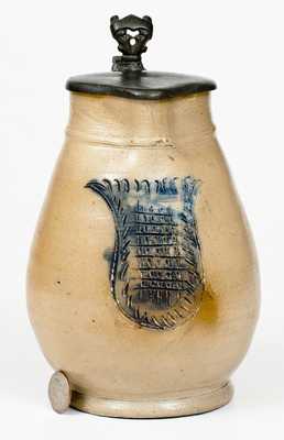 Incised Stoneware Pitcher with Pewter Lid, Northeastern U.S. origin