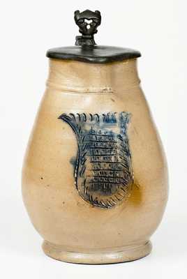 Incised Stoneware Pitcher with Pewter Lid, Northeastern U.S. origin