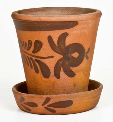New Geneva, PA Tanware Flowerpot with Floral Decoration