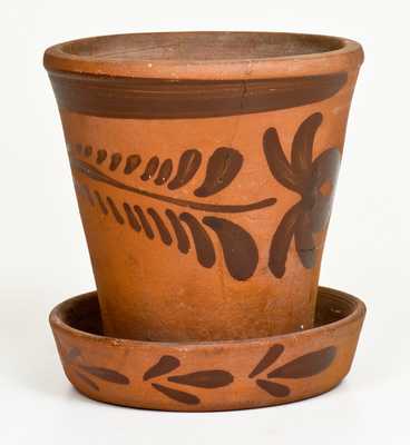 New Geneva, PA Tanware Flowerpot with Floral Decoration