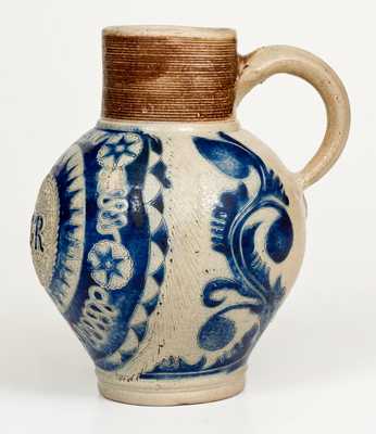 Westerwald Stoneware "GR" Jug w/ Incised Decoration, c1740