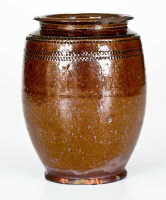 Glazed Redware Jar with Coggled Design, possibly Andrew Pitman, Stephens City, VA