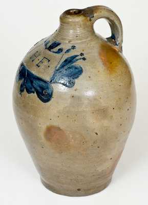 Fine and Unusual 1 Gal. Stoneware Jug Incised "H. F.," Manhattan, circa 1800