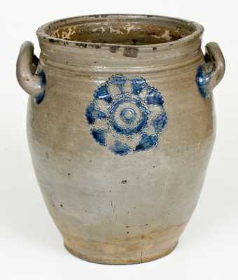 Very Fine attrib. C. Crolius, Manhattan, Stoneware Jar w/ Impressed Decoration, c1810