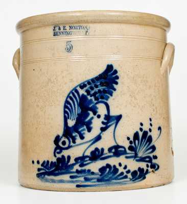 Very Fine J. & E. NORTON / BENNINGTON, VT 5 Gal. Stoneware Pecking Chicken Crock