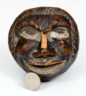 Unusual Cold-Painted Redware African American Face Bank