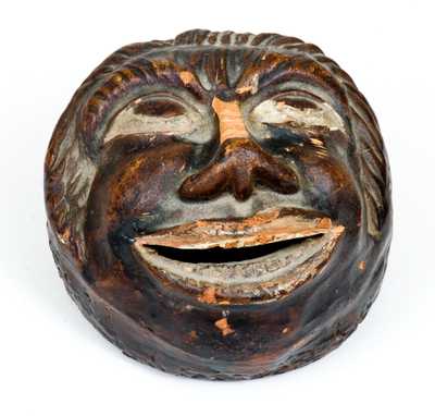Unusual Cold-Painted Redware African American Face Bank