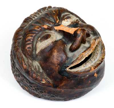 Unusual Cold-Painted Redware African American Face Bank