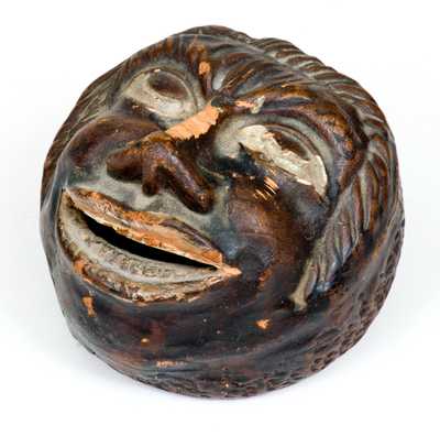 Unusual Cold-Painted Redware African American Face Bank