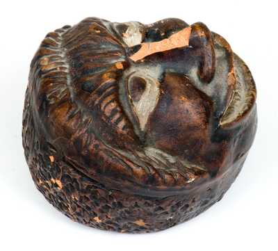 Unusual Cold-Painted Redware African American Face Bank