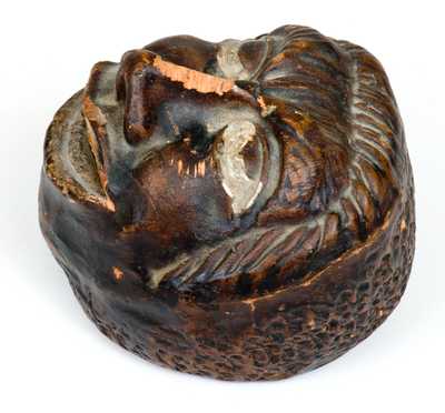 Unusual Cold-Painted Redware African American Face Bank