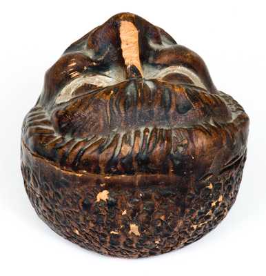 Unusual Cold-Painted Redware African American Face Bank