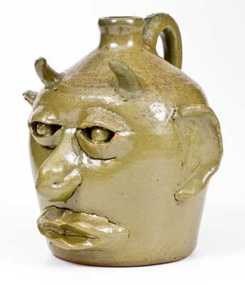 Extremely Rare Early Lanier Meaders Stoneware Devil Face Jug