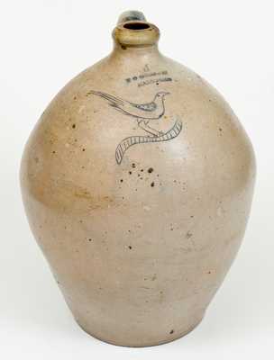 Rare 4 Gal. T. O. GOODWIN / HARTFORD Stoneware Jug w/ Incised Bird Decoration