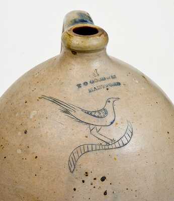 Rare 4 Gal. T. O. GOODWIN / HARTFORD Stoneware Jug w/ Incised Bird Decoration