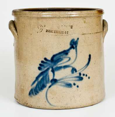 2 Gal. RIEDINGER & CAIRE / POUGHKEEPSIE, NY Stoneware Crock w/ Bird Decoration