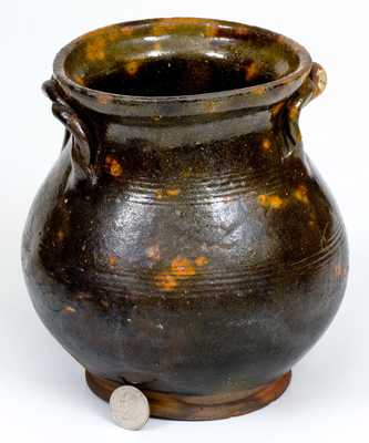 Fine 1/2 Gal. Rope-Handled Redware Jar att. David Mandeville, Circleville, NY