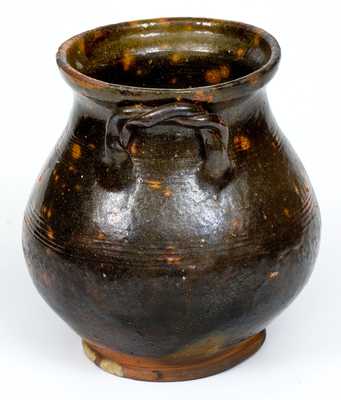 Fine 1/2 Gal. Rope-Handled Redware Jar att. David Mandeville, Circleville, NY