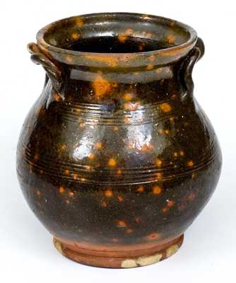 Fine 1/2 Gal. Rope-Handled Redware Jar att. David Mandeville, Circleville, NY