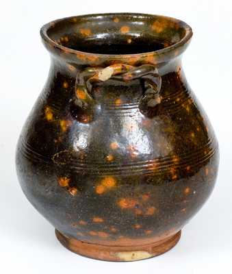 Fine 1/2 Gal. Rope-Handled Redware Jar att. David Mandeville, Circleville, NY