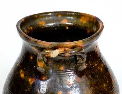 Fine 1/2 Gal. Rope-Handled Redware Jar att. David Mandeville, Circleville, NY