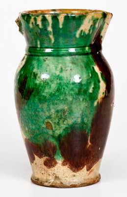 Very Rare Large-Sized Multi-Glazed Redware Creamer, Strasburg, VA, circa 1890