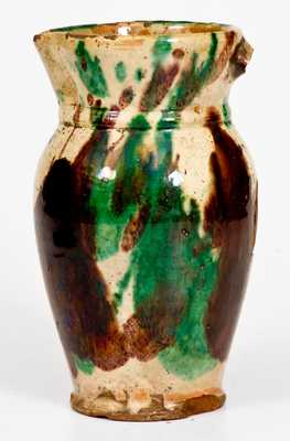 Very Rare Large-Sized Multi-Glazed Redware Creamer, Strasburg, VA, circa 1890