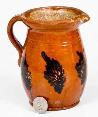 Unusual Pennsylvania Redware Pitcher with Mocha Seaweed Decoration