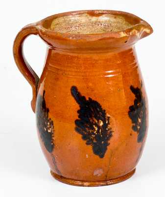Unusual Pennsylvania Redware Pitcher with Mocha Seaweed Decoration