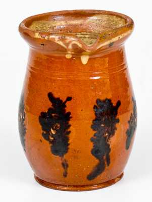 Unusual Pennsylvania Redware Pitcher with Mocha Seaweed Decoration