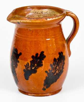 Unusual Pennsylvania Redware Pitcher with Mocha Seaweed Decoration