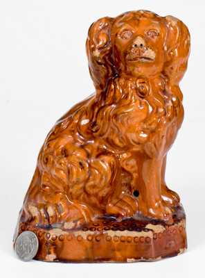 Unusual Pennsylvania Redware Molded Spaniel with Inscription on Underside