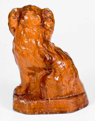 Unusual Pennsylvania Redware Molded Spaniel with Inscription on Underside