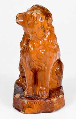 Unusual Pennsylvania Redware Molded Spaniel with Inscription on Underside