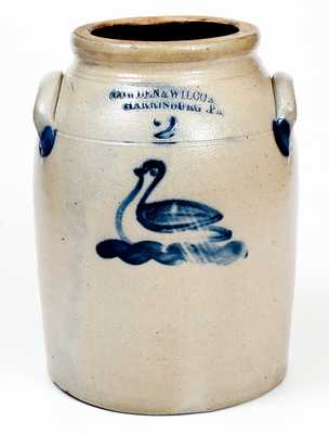 Very Fine COWDEN & WILCOX / HARRISBURG, PA Stoneware Jar with Swan Decoration