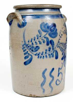 5 Gal. HAMILTON / GREENSBORO Stoneware Jar w/ Profuse Cobalt Floral Decoration