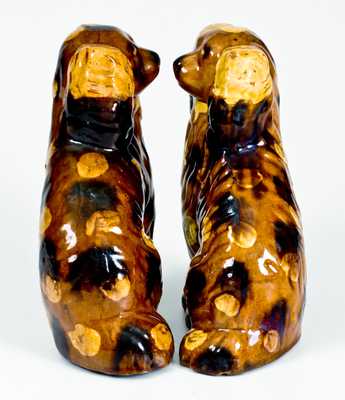 Fine Pair of Redware Spaniels with Yellow and Brown Splotches