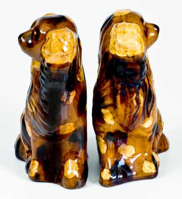 Fine Pair of Redware Spaniels with Yellow and Brown Splotches