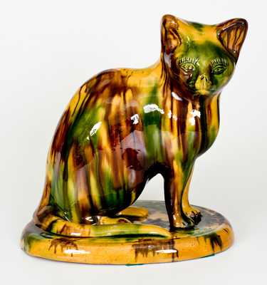 Rare Large-Sized Ohio Yellowware Cat Figure