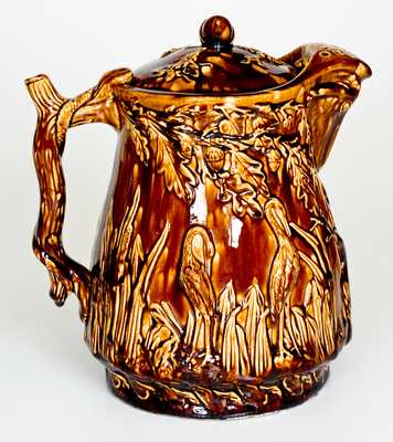 Rockingham Herons in Bullrushes Ale Pitcher att. Bennett Pottery, Baltimore, 1869-74